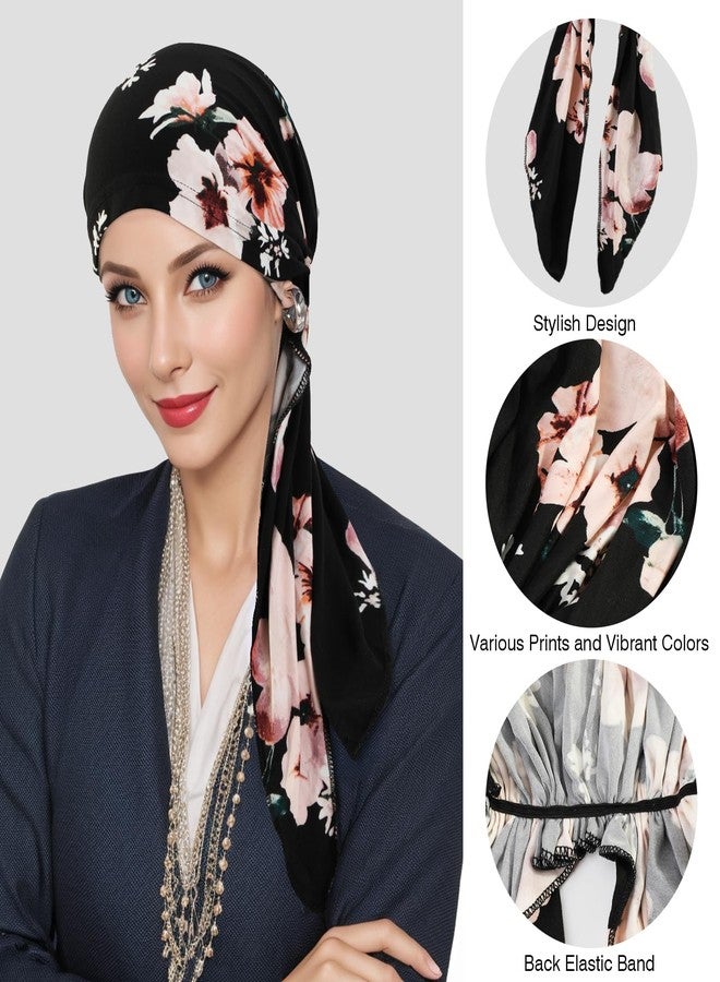 XEPST 2 PCS Chemo Headwear for Women, Pre Tied Chemo Cancer Headscarf Floral Print Turban Beanie Hat Elastic Cancer Hats Bonnet Head Coverings Head Wraps for Women Hair Loss Chemo Sleep Cap - Image 3